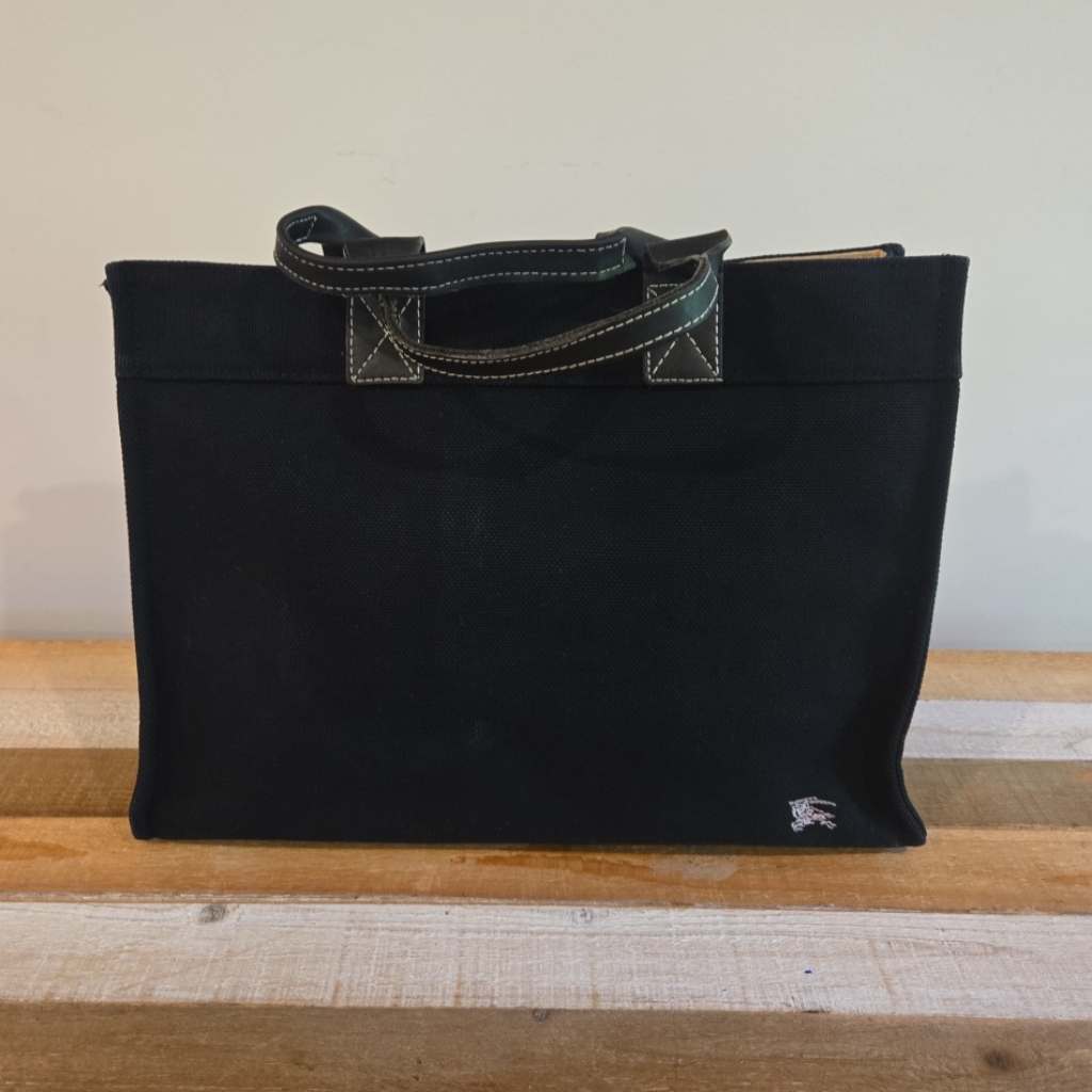 Burberry Blue Label Black Canvas Tote Vintage Handbag Burberrys Of London